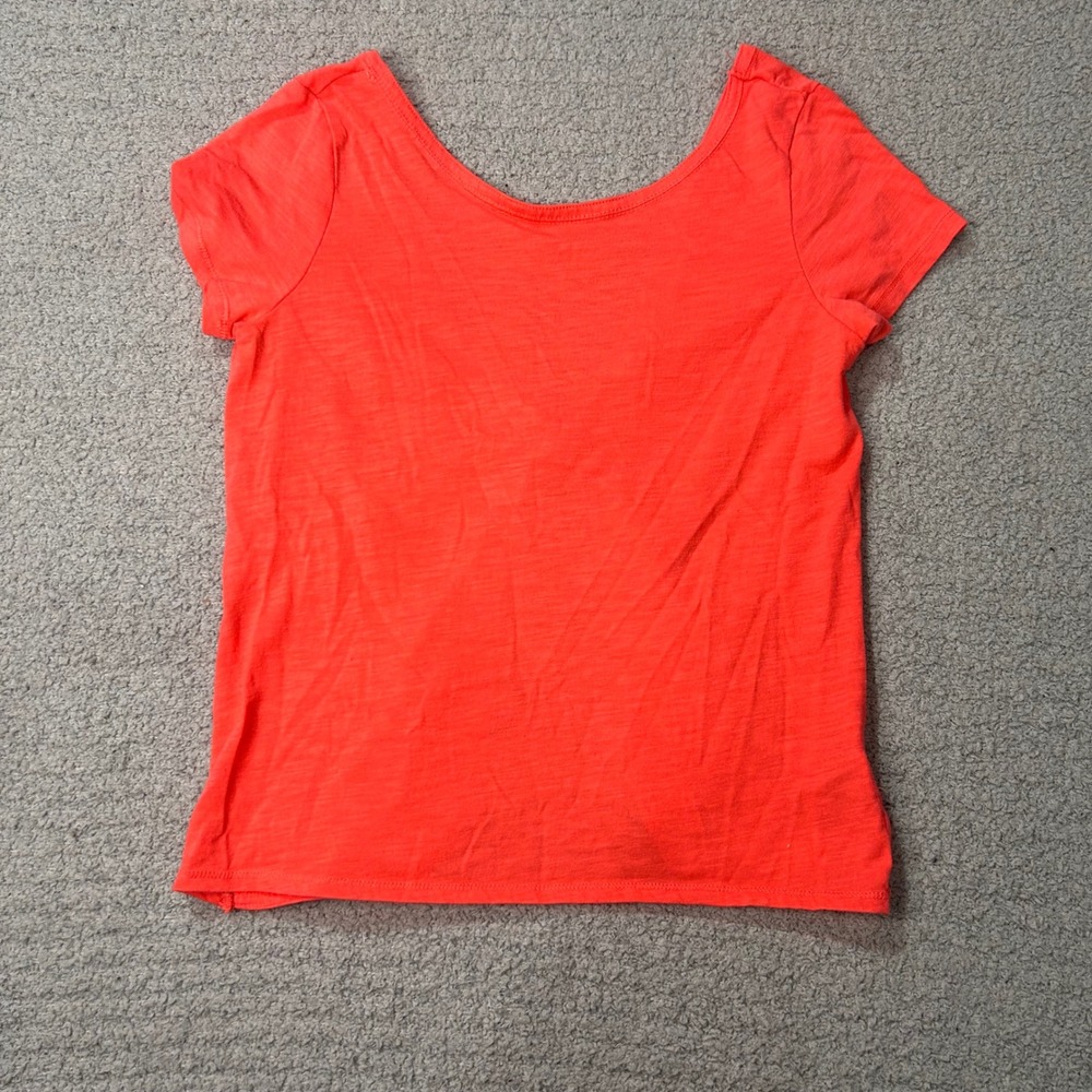 Aeropostale T-Shirt Bow Back Small Coral Orange‎ Slub Knit Scoop Neck Tee